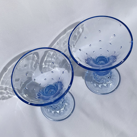 Polka dot chunky sky-blue wine glasses