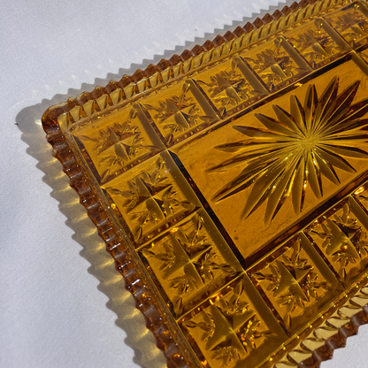 Golden Amber vintage etched glass plate