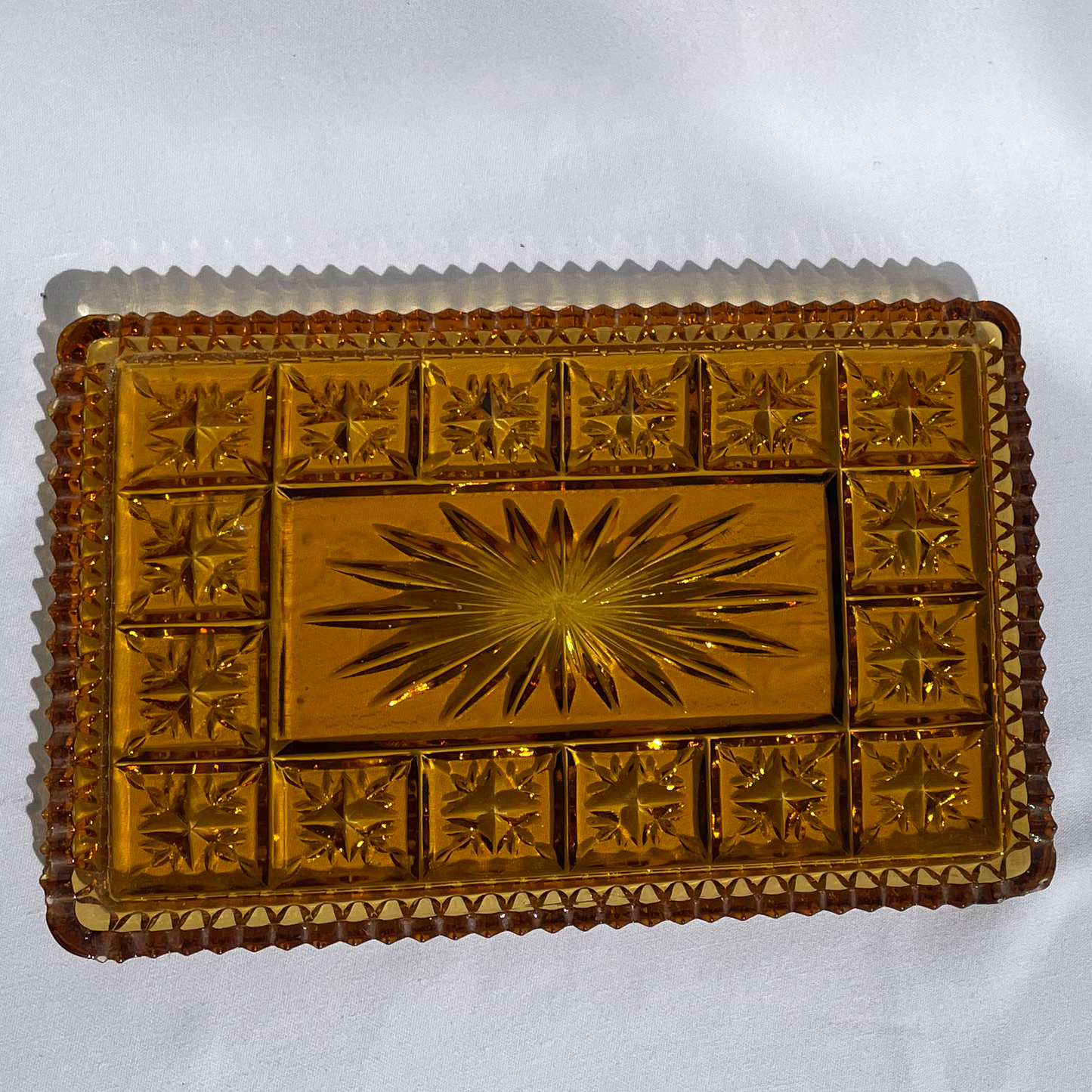 Golden Amber vintage etched glass plate