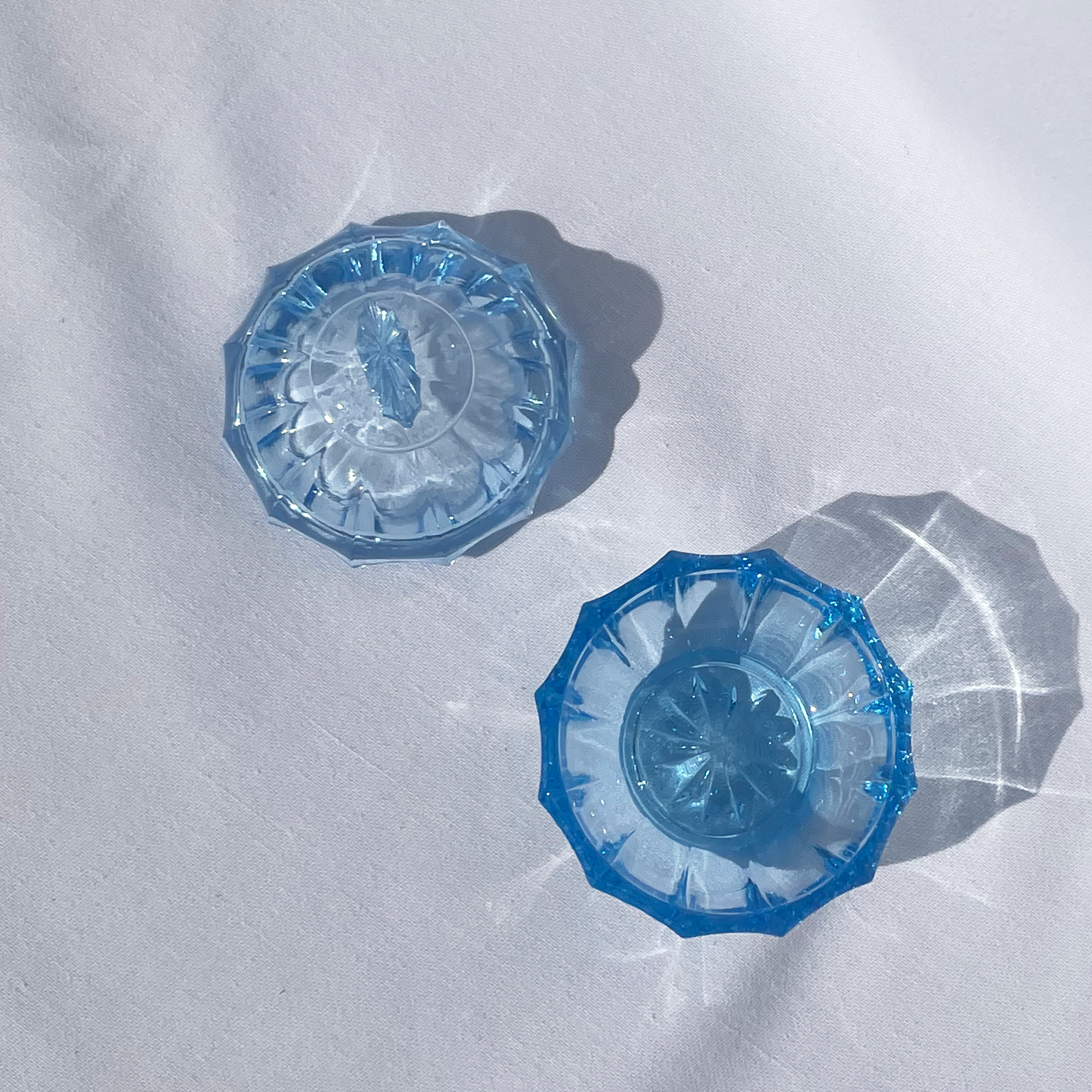 Aquamarine blue glass trinket pot set