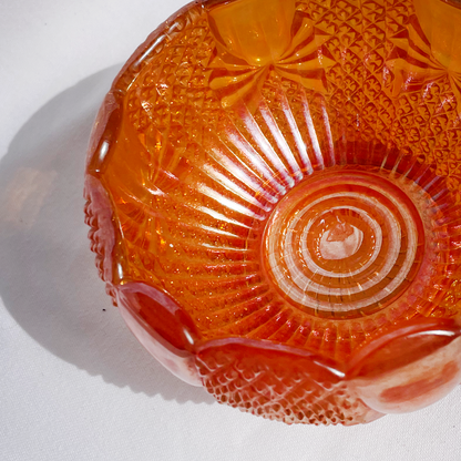 Vintage Sowerby Pineapple gold/coral lustre Carnival bowl