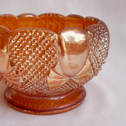 Vintage Sowerby Pineapple gold/coral lustre Carnival bowl