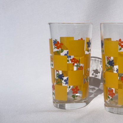 Vintage highball glasses with checkerboard design