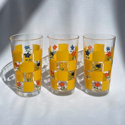 Vintage highball glasses with checkerboard design