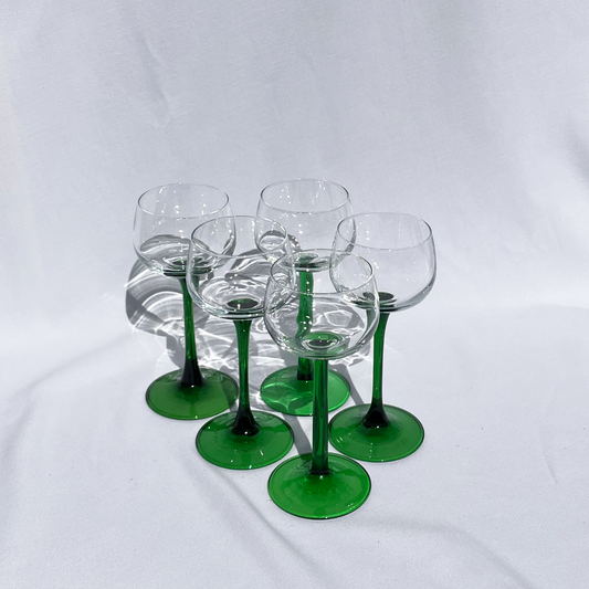 French Luminarc vintage green stem wine glasses