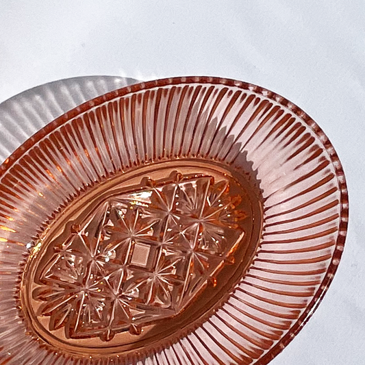 Deep rose vintage etched glass bowl