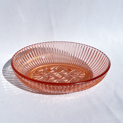 Deep rose vintage etched glass bowl