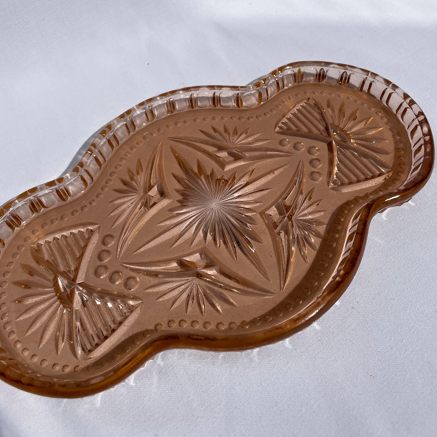 Deep Rose sweetie-style vintage etched glass plate