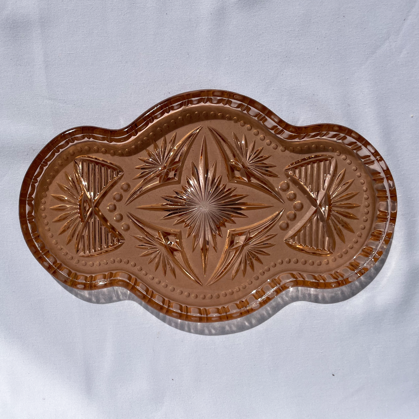 Deep Rose sweetie-style vintage etched glass plate