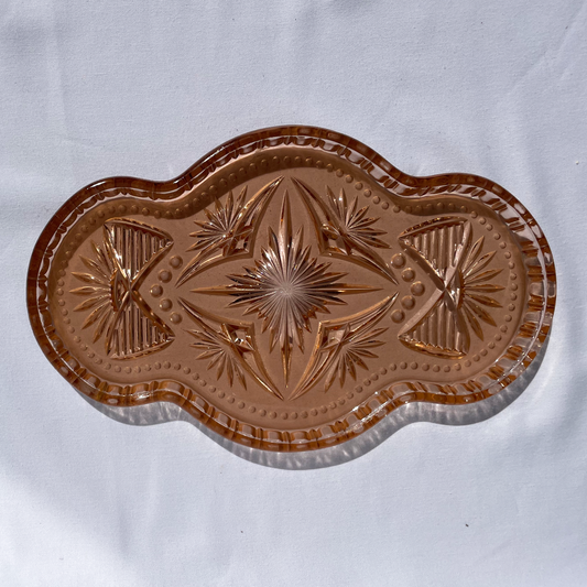 Deep Rose sweetie-style vintage etched glass plate