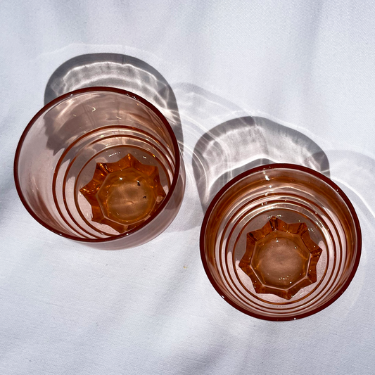 French Arcoroc deep-salmon mid-century tumblers